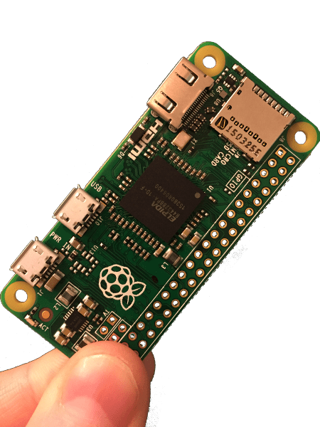 A showcase of a raspberry pi zero while being hold with two fingers