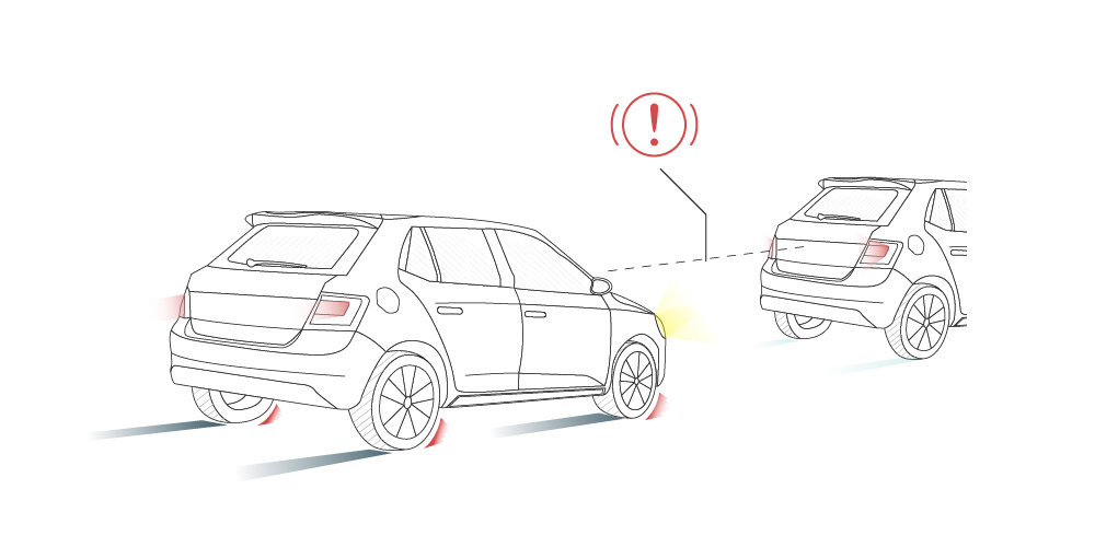 An illustration of how emergency braking alert with autopi works in a real life 
