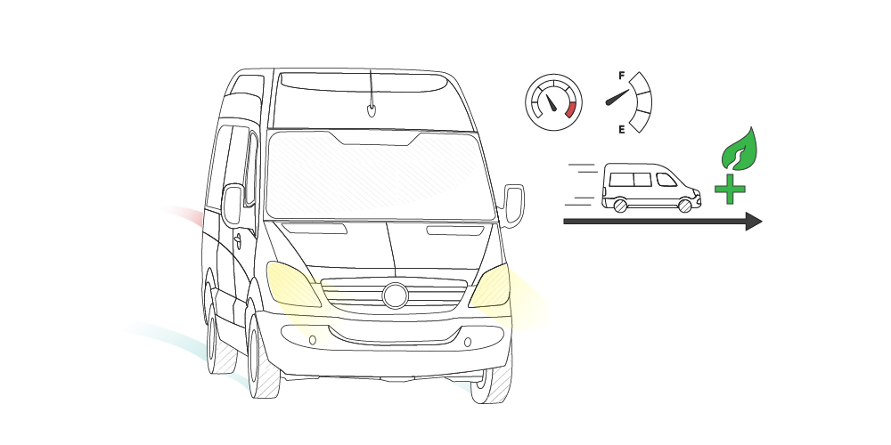An illustration of a truck driving based on the eco driving optimization alerts from AutoPi