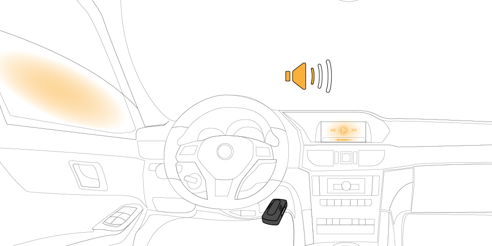 An illustration of car window going down and therefore auto radio volume going down too