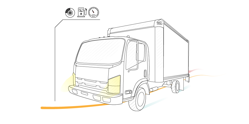 A truck driving as autopi tracks its driving pattern 