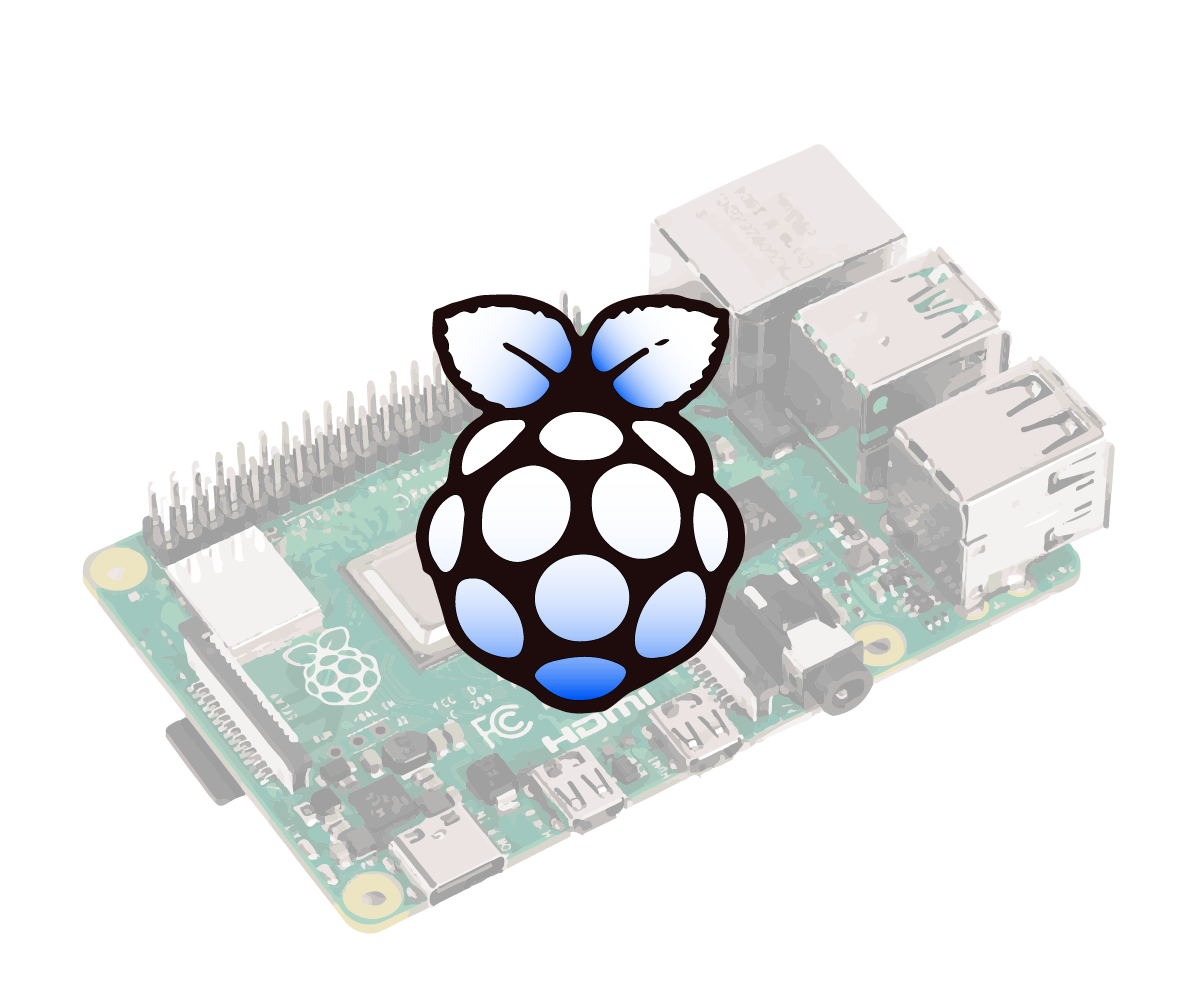 The Raspberry Pi logo on top of a Raspberry Pi device