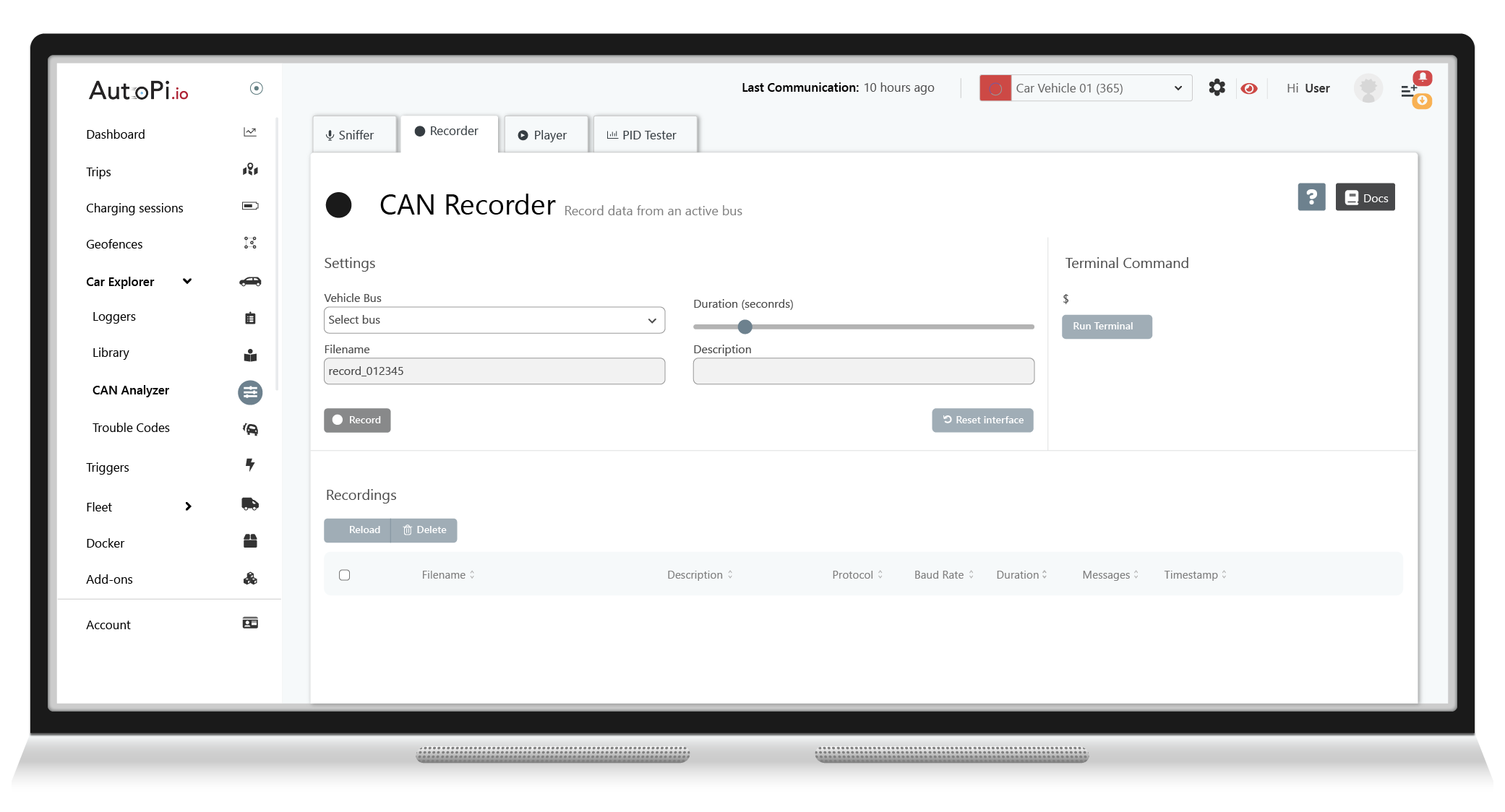 Intuitive user interface of AutoPi Cloud to discover new CAN commands