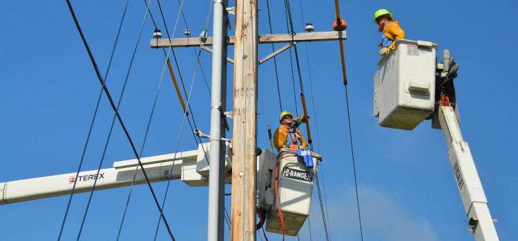 Utility workers working