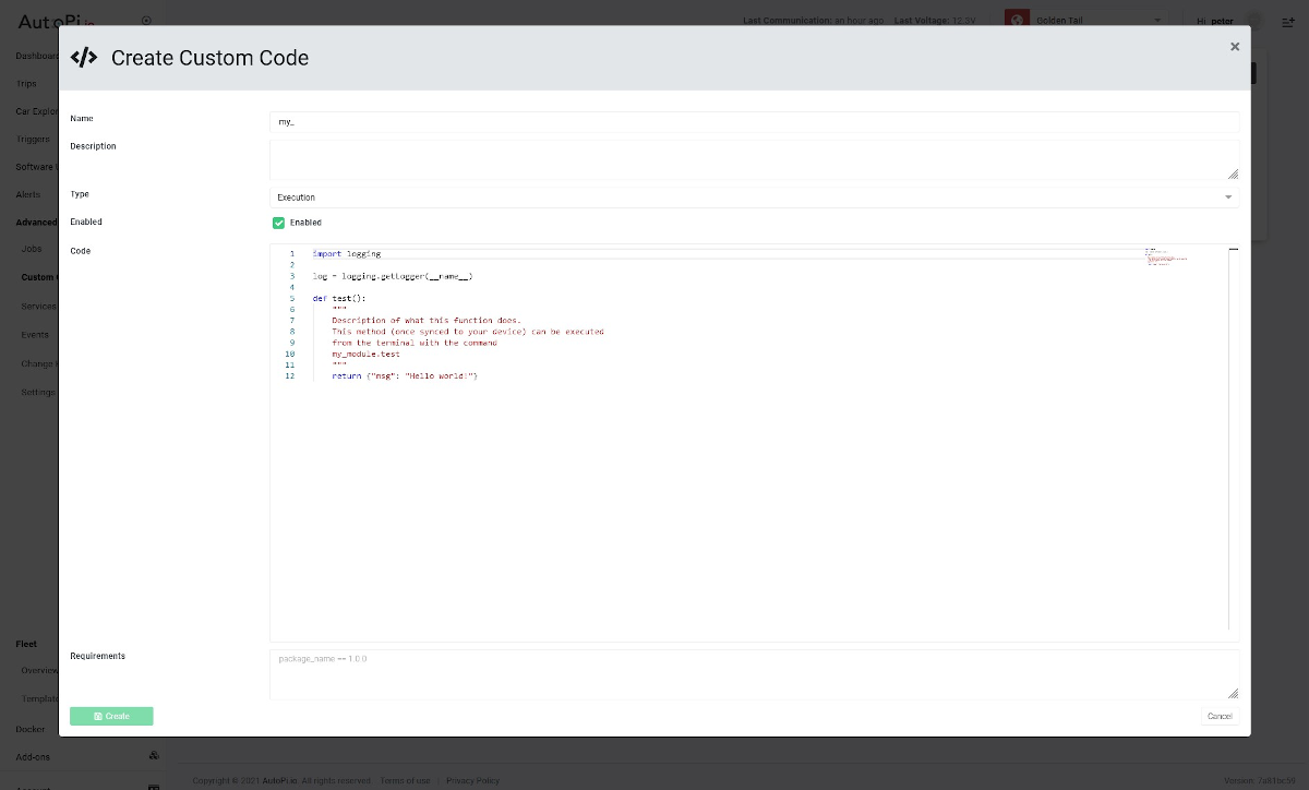 AutoPi.io - Upload advanced code modules